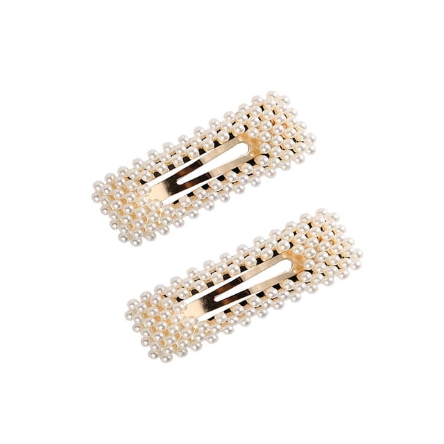 2PCS Doux Imitation Perle Cheveux Clips Épingle à Cheveux Simple Mode Alliage BB Hairgrip Cheveux Accessoires pour les Femmes (Rectangle, Or)