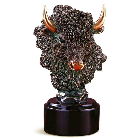Bronze Buffalo Head Resin Sculpture Statue 6" W X 10" H NEW