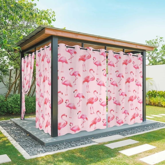 Outdoor Curtains for Patio Waterproof, Pink Flamingo Outdoor Privacy Panels Grommet, Summer Animals Blackout Outside Curtains for Porch/Cabana/Pergola/Gazebo 54"x84", 1 Panel