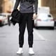 thumbnail image 4 of Slim Fit Hombres Pantalones casuales con bandas en el tobillo Pantalones harem ajustados elásticos Pantalones lápiz Negro Scienceny FS6718-01, 4 of 5