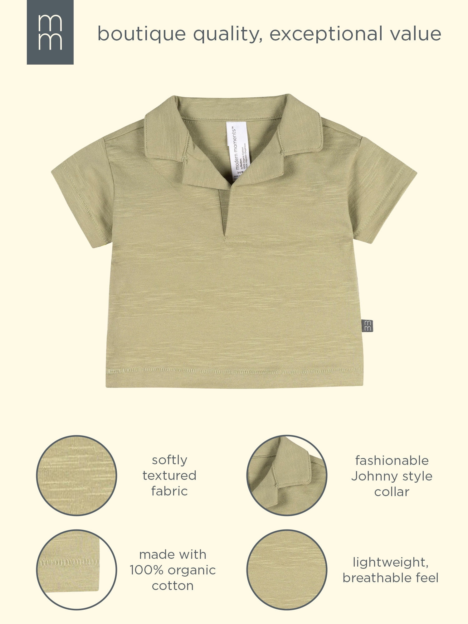 Modern Moments by Gerber Baby Boy Organic Johnny Collar Top, Sizes 0/3 Months - 24 Months