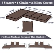 Sanmadrola Waterproof Couch Cushion Cover for Sectional Sofa,Slipcover Stain Resistant High Elasticity Wear-Resistant Striped Sofa Cover,Brown 3 Piece Set +1 Chaise for Furniture, Children, Pets