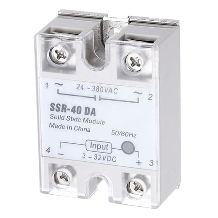 Uxcell SSR-40DA 3-32V DC Input to 24-380V AC Output Single Phase Solid State Relay AC 40A for Industrial Automation, HVAC, Lighting Control