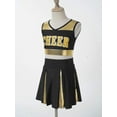 thumbnail image 5 of iiniim Teen Girls Cheer Leader Uniform Sleeveless Letter Print Crop Tops with Skirt Dancewear Black 16, 5 of 7