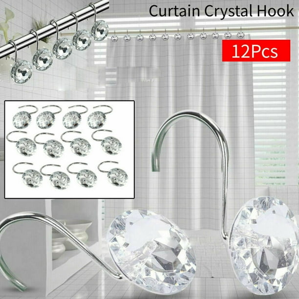 EBTOOLS Rhinestone Curtain Hooks, 12pcs Shower Curtain Hooks Stainless
