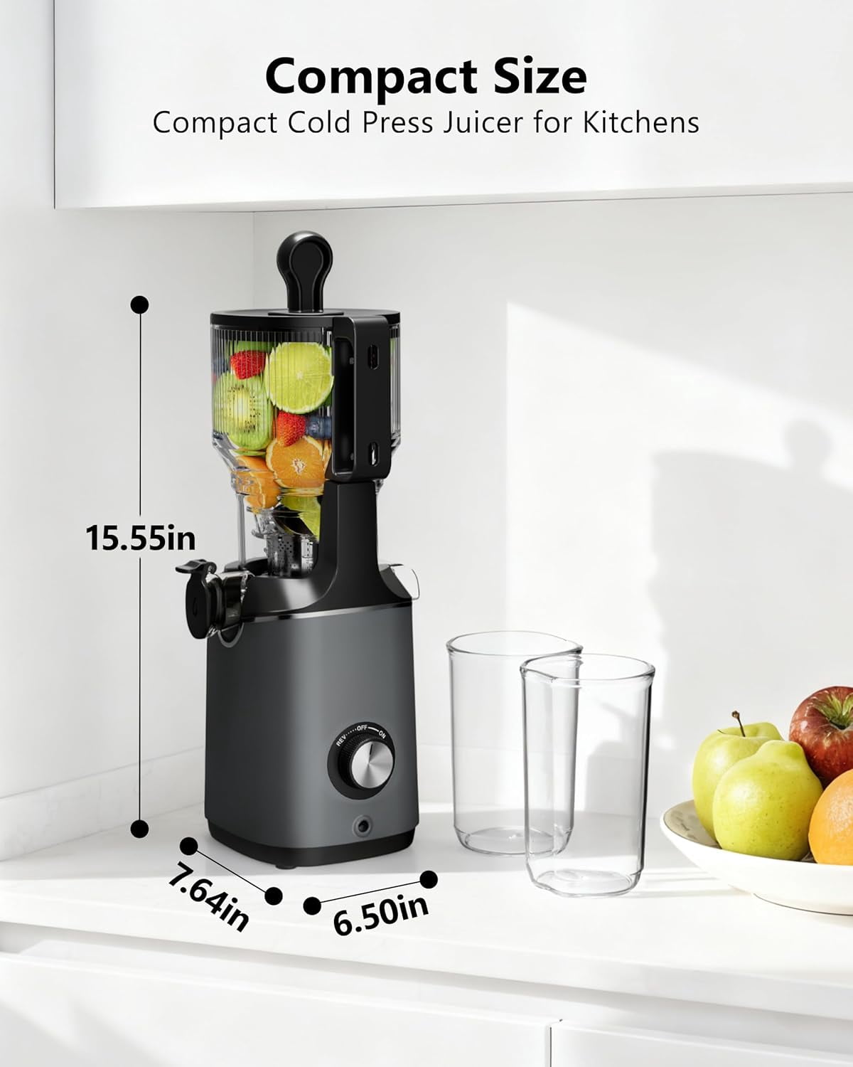 Cold Press Juicer Machines,  5.8" Wide Feed Chute, Slow Masticating Juicer for Whole Vegetables and Fruits, 99.6% High Juice Yield, Easy to clean, Juicer Machines with BPA Free