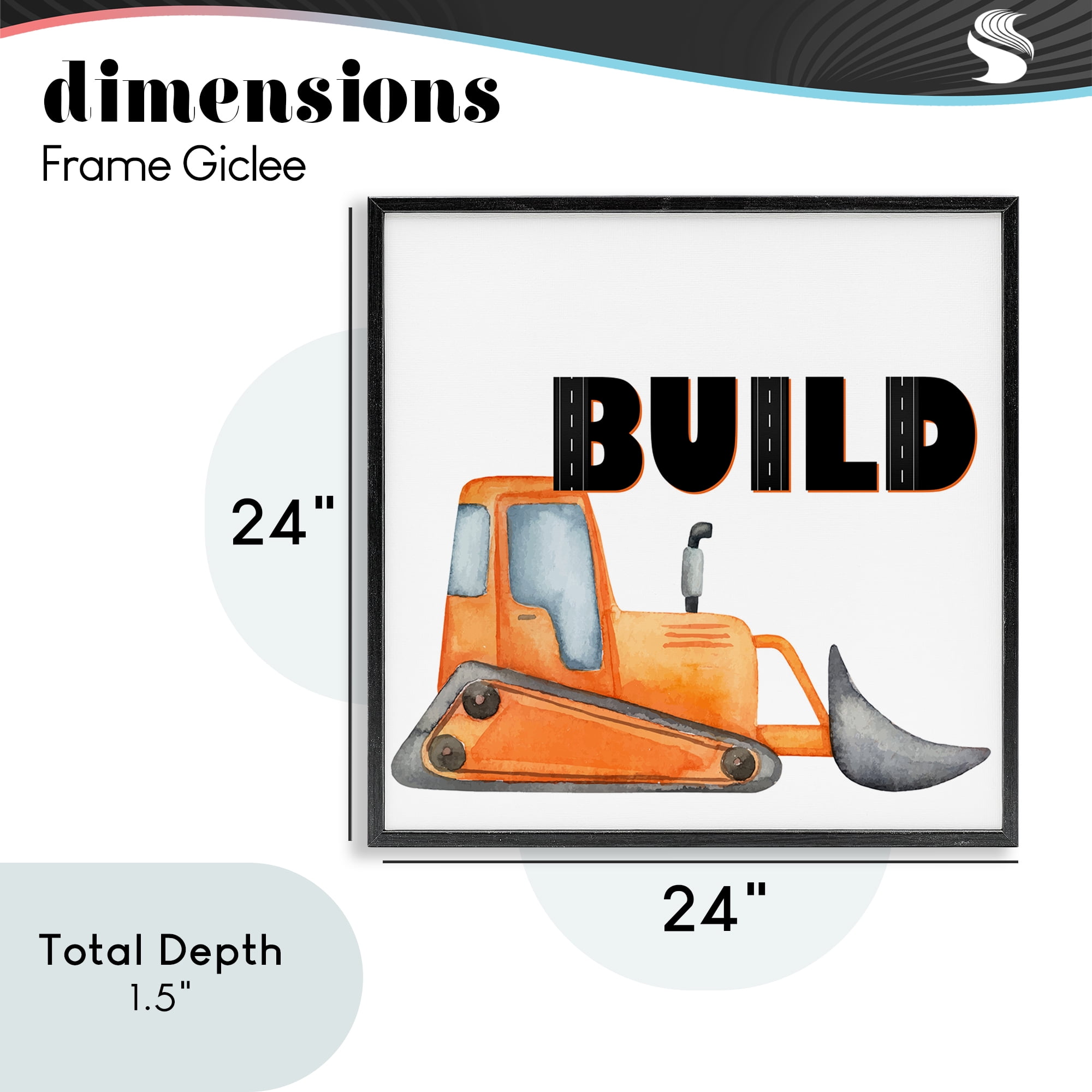 Build with Orange Bulldozer Black Framed Giclee Art, design by Kim Allen