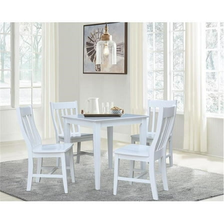 Pemberly Row 30" x 30" Solid Wood Dining Table with 4 Chairs in White - 5 Pc Set