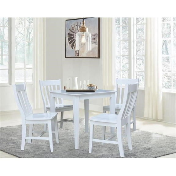 Pemberly Row 30" x 30" Solid Wood Dining Table with 4 Chairs in White - 5 Pc Set