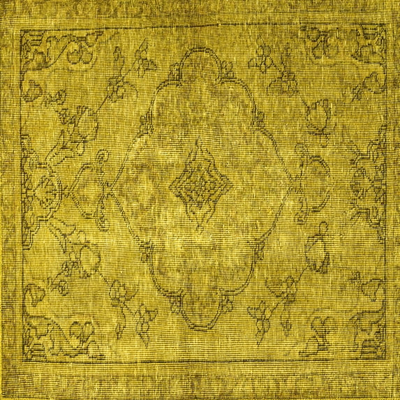 Ahgly Company Machine Washable Indoor Square Persian Yellow Traditional Area Rugs, 6' Square