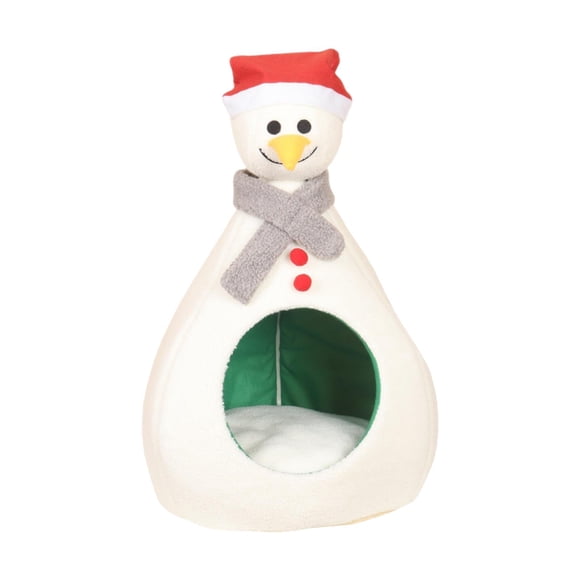 Almencla Christmas Cat House Warm Winter Calming Snowman Shape Soft Comfortable Christmas M