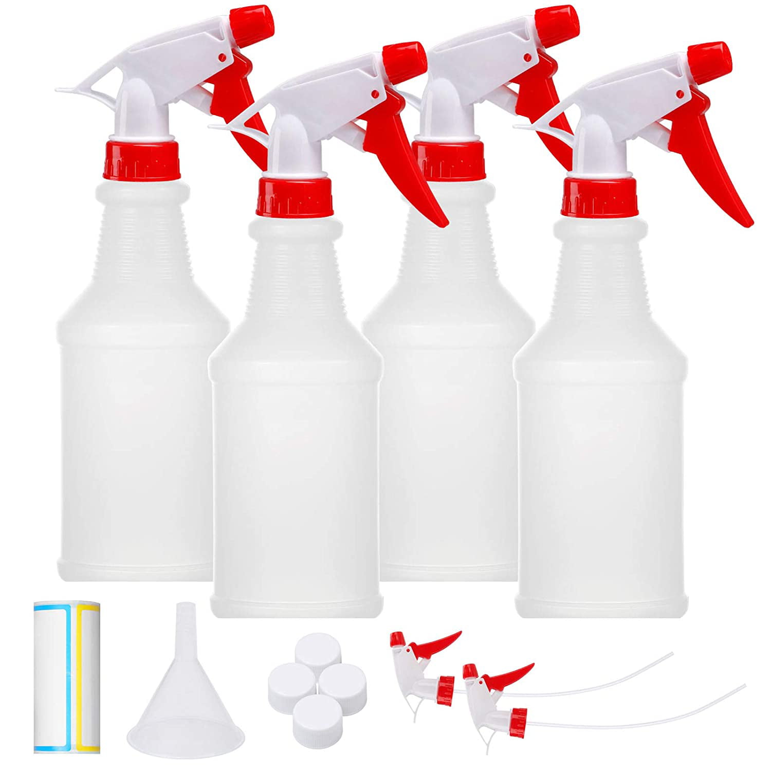 Plastic Spray Bottles Leak Proof Cleaning Solution With Funnel 4 pack 16 oz 