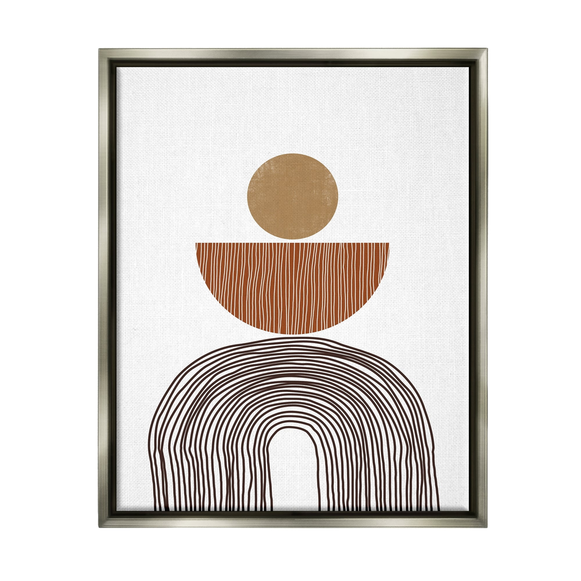 Stupell Industries Boho Shapes Stacked Abstract Round Curves Brown White Luster Gray Framed Floating Canvas Wall Art, 16x20, by JJ Design House LLC