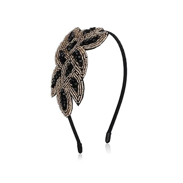 wonima44 1920s Headbands for Women Christmas Black Crystal Hairband Rhinestone Flapper Headpiece 20s Vintage Hair Valentines Accessory for Girls Costume Party (Black Gold)
