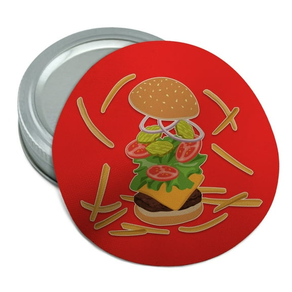 Burger and Fries with Lettuce Cheese Tomatoes and Pickles Round Rubber Non-Slip Jar Gripper Lid Opener