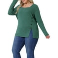 thumbnail image 4 of Blusas de túnica casual de manga larga con cuello cuadrado y botones laterales para mujeres de tallas grandes Agnes Orinda 3X verde, 4 of 6