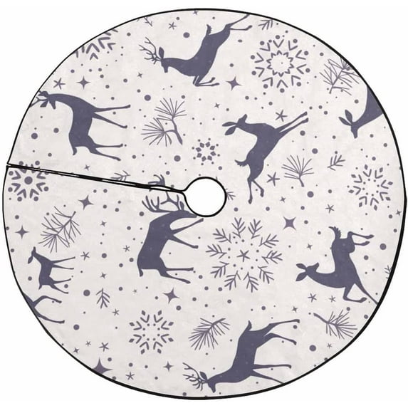FMSHPON Gorgeous DeersSnowflake Xmas Christmas Tree Skirt Stand Mat for Holiday Party Decoration Indoor Outdoor 36 inches