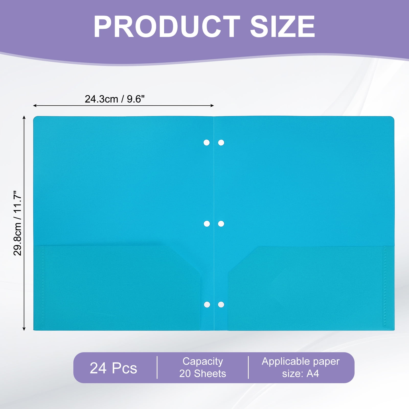 Uxcell Binder Dividers with Pockets, 24 Pack Heavy Duty Plastic Pocket Folders Letter Size 3 Hole Punch 2 Pocket Folders with Business Card Slot for 3 Ring Binder Office Home, Blue
