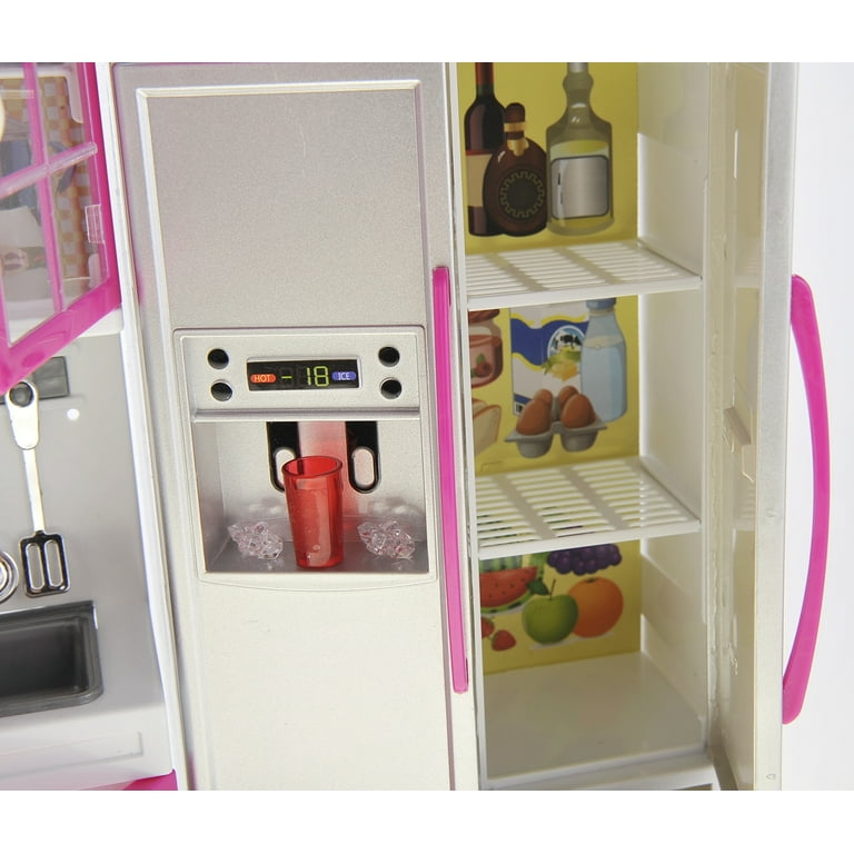 Kitchen Connection My Modern Kitchen Full Deluxe Kit Kitchen Playset:  Refrigerator, Stove, Microwave - Pink & Silver-13.5 x 12 