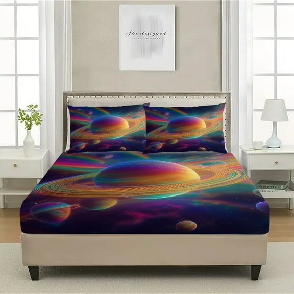 3-Piece Cosmic Vortex Dreams Print Bed Sheet Set - Ultra Soft Fitted Sheet & Pillowcases, Floral Bedding Collection for Girls, Teens and Adults
