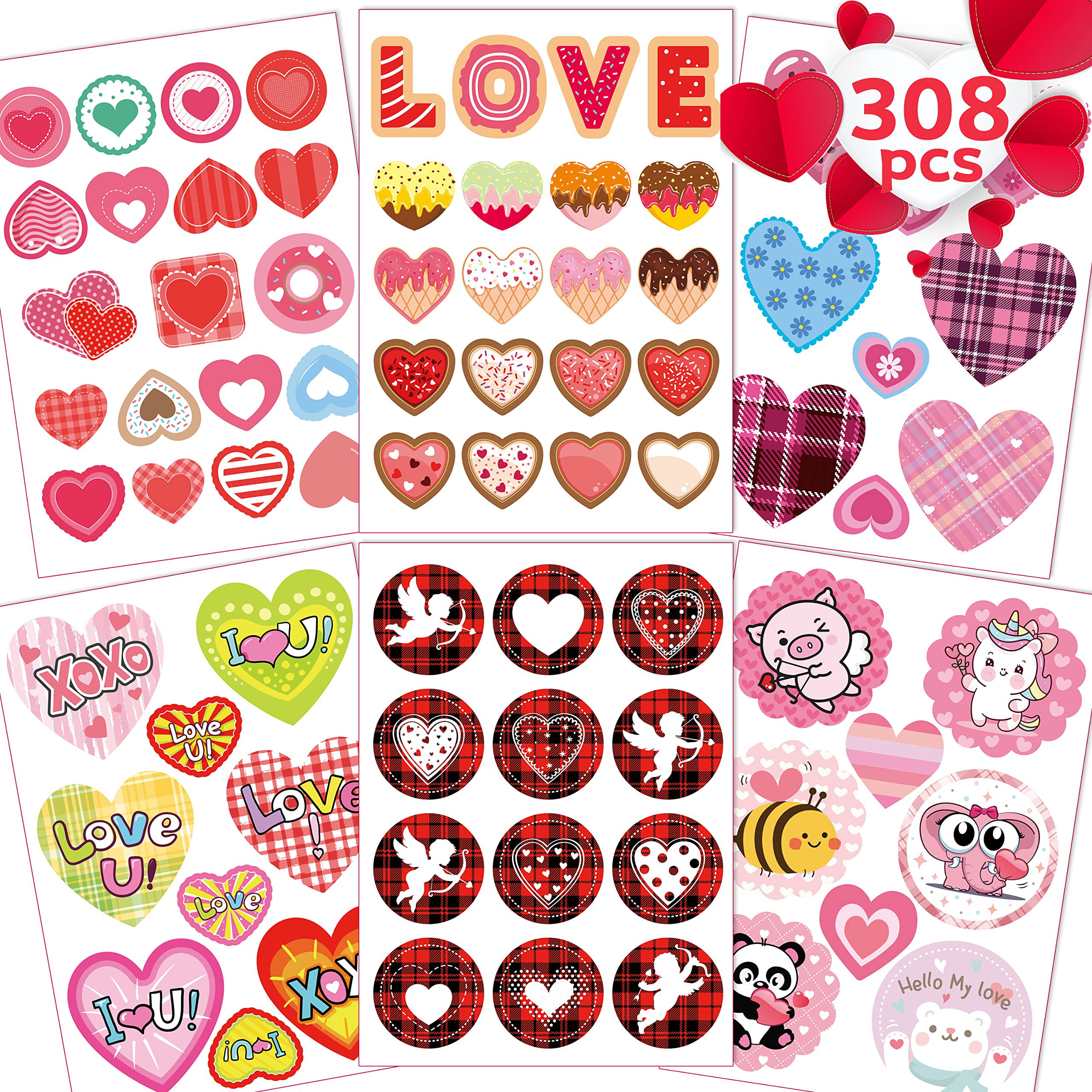 Joy Bang Valentines Stickers, 30 Sheets Love Hearts Stickers Valentines Angel Face Stickers, Valentines Day Crafts for Kids, Valentines Party Games