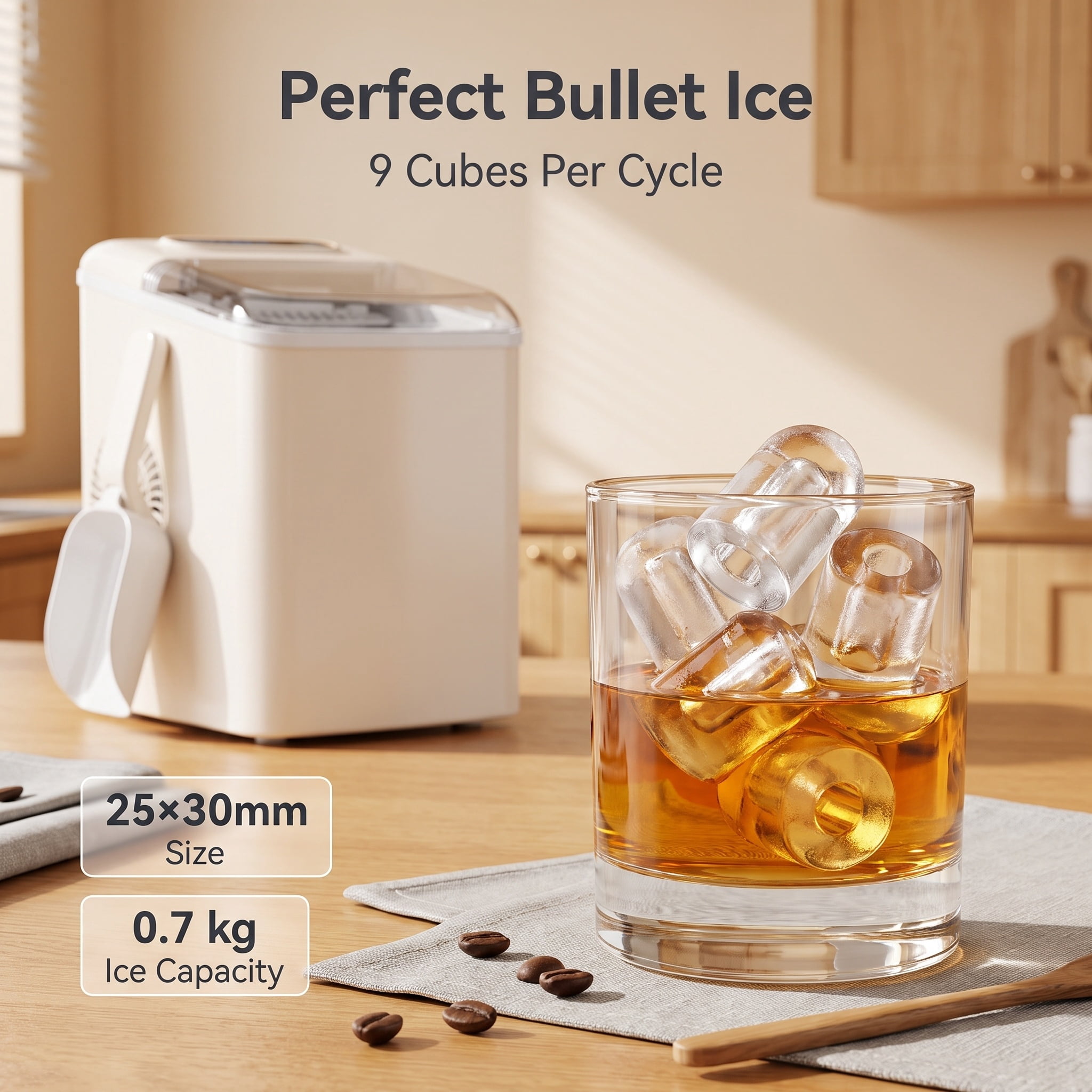 Ice Cube Maker Machine Countertop, 33Lbs/24H 9 Pcs Ice Cubes in 13 Mins, Self-Cleaning Portable Ice Maker for Home Kitchen,Bar