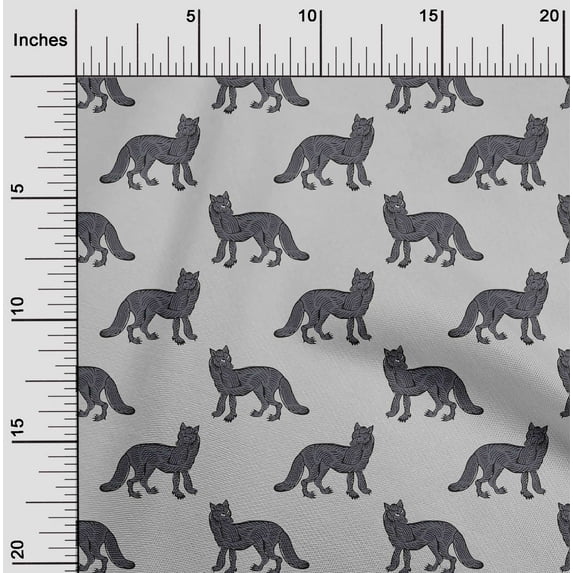 oneOone Cotton Cambric Fabric Fox Block Printed Fabric 1 Yard 56 Inch Wide