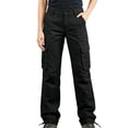 thumbnail image 3 of Women's Cargo Pants, Straight Leg Solid Trousers with Multi Pockets, Casual Long Pants for Work Outdoor Hiking Wear | VerBelle,Black L, 3 of 7