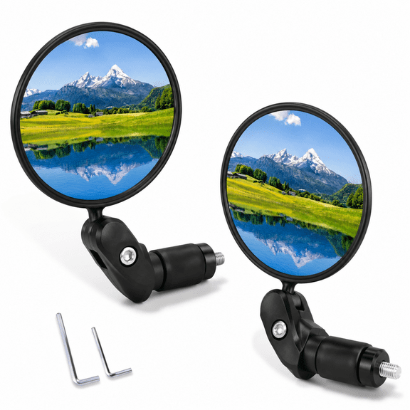 Handlebar Bike Mirror Set, 2-Pack Acrylic Convex Bar-End Rearview Mirrors for Road, Mountain and Electric Bikes