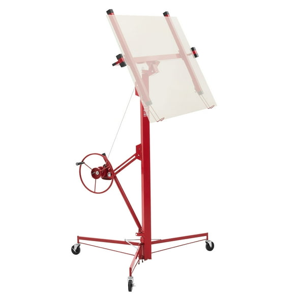 VEVOR 16ft Drywall Lift 150 lbs Sheetrock Hoist Adjustable Arm Lockable Wheels Red