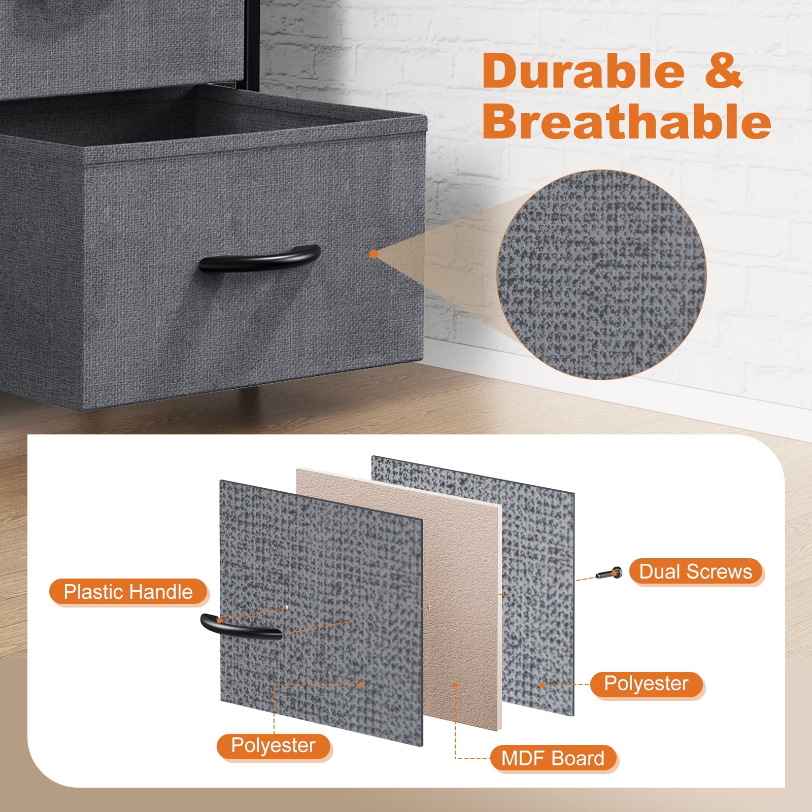 CONCETTA 6-Drawer Fabric Dresser Storage Chest for Bedroom, Closet, Storage Furniture for Adults, Gray