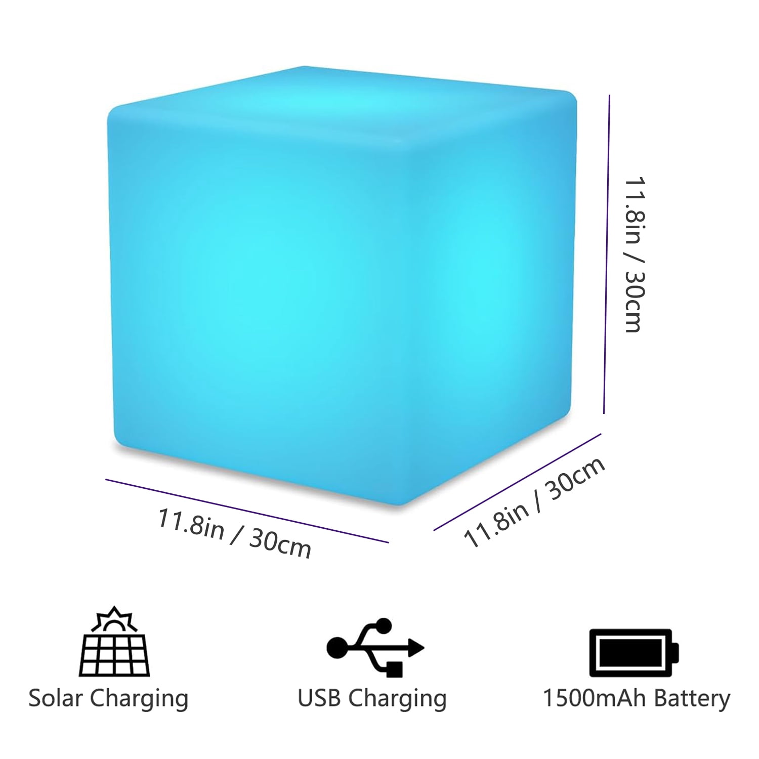 Postlucky Outdoor Solar LED Lamp, 11.8in Cube Waterproof Multicolor Dimmable LED Light for Garden Patio Yard Pool