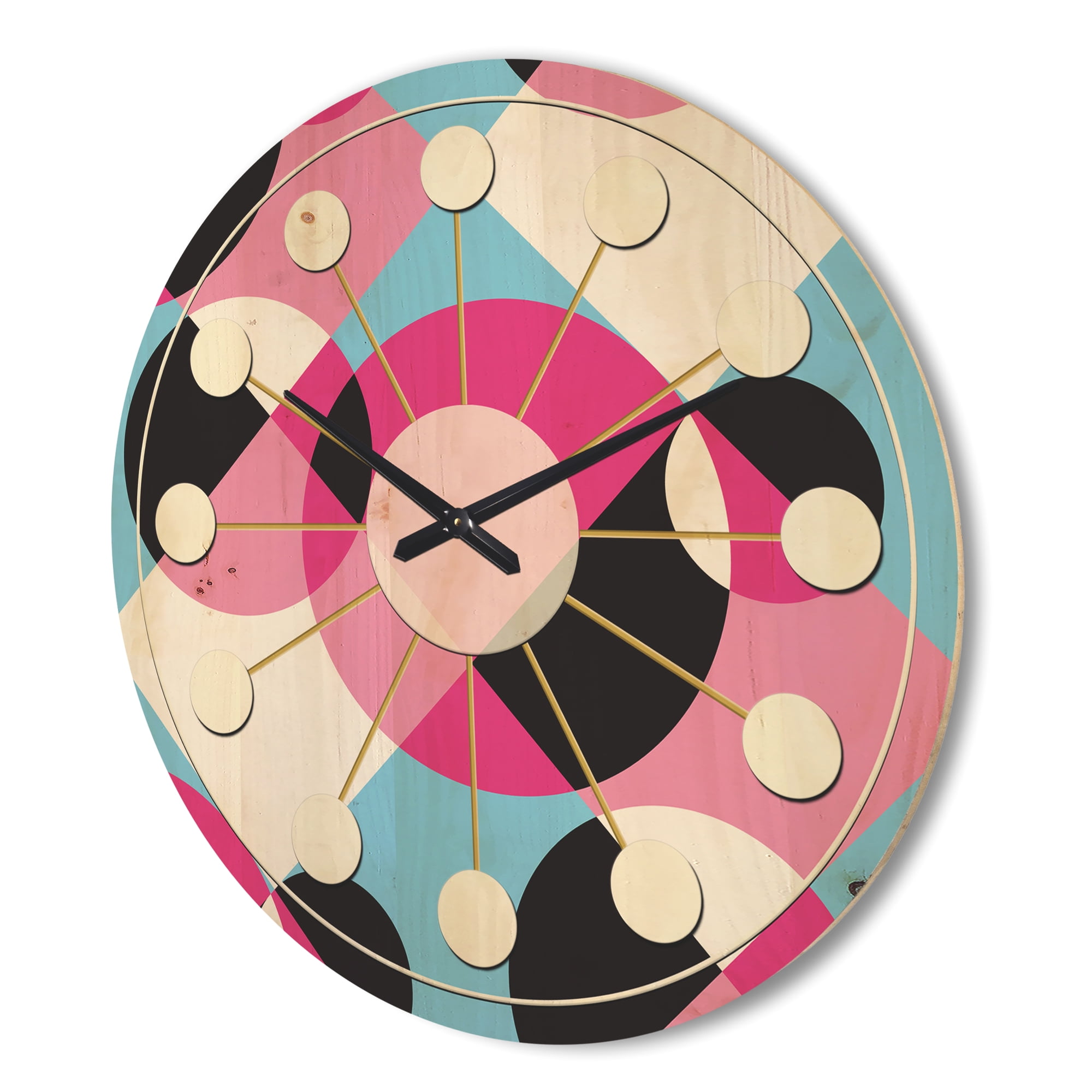 Designart 'Abstract Geometric Retro Pattern I' Mid-Century Modern Wood Wall Clock