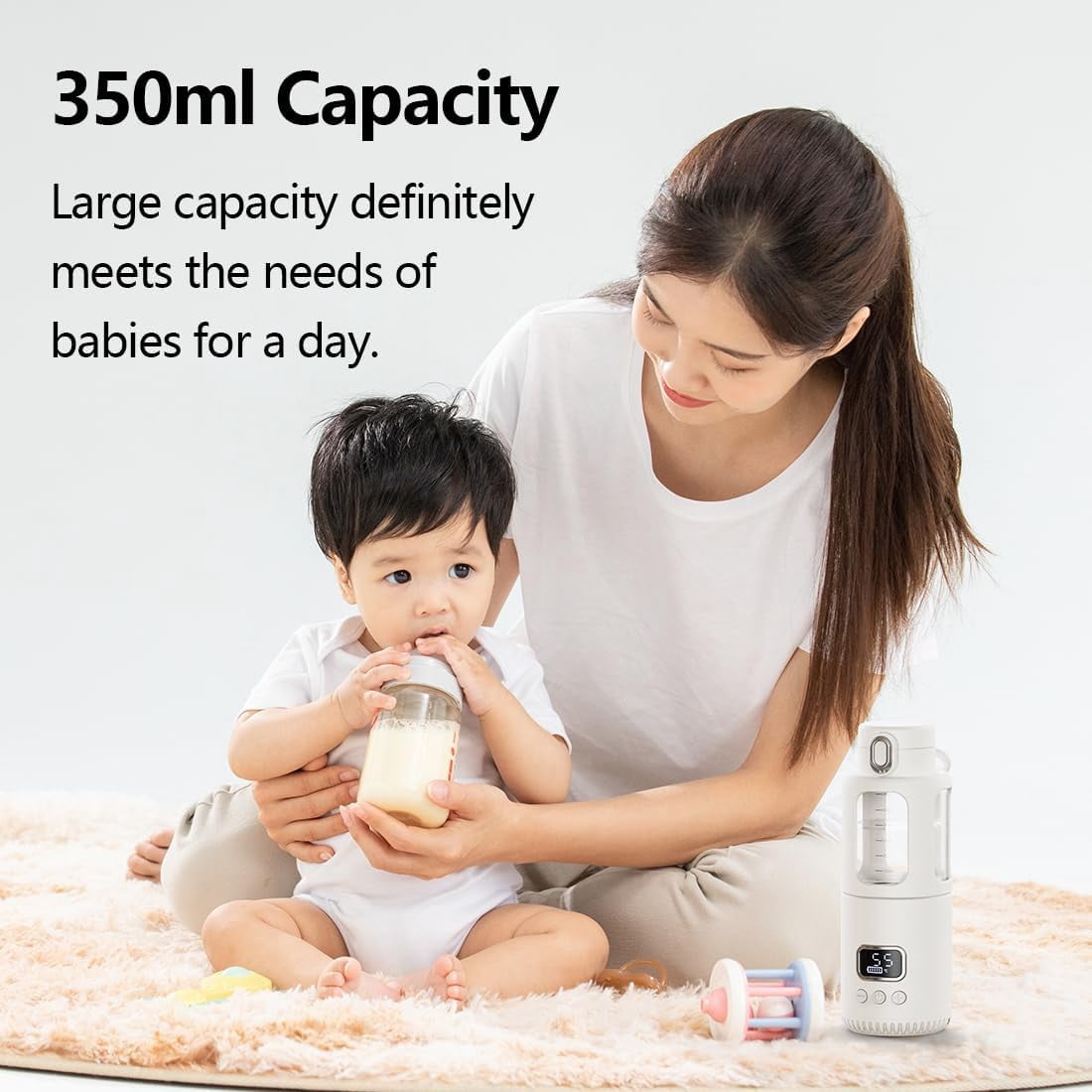 Temperature Control Milk Warmer,Portable Heating Cup with LCD Display 37°C-55°C Water Warmer for Instant breastmilk, Formula with 12 Ounces Big Capacity