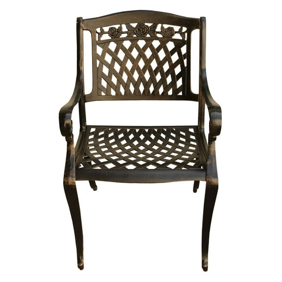 CC Outdoor Living Rose Ornate Traditional Outdoor Mesh Lattice Aluminum Bronze Dining Chair