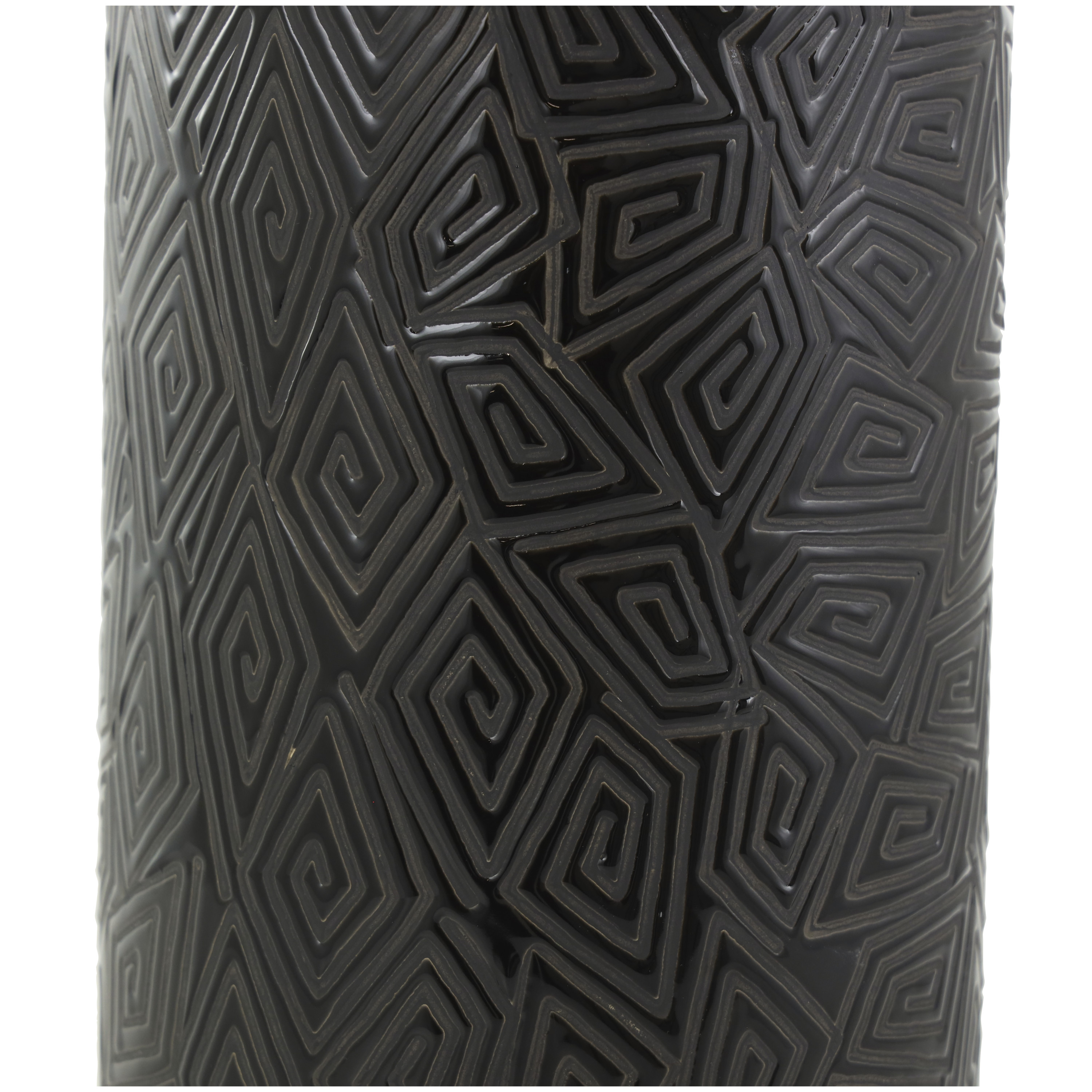 DecMode 19" Black Ceramic Vase with Geometric Etchings