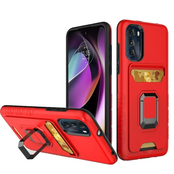 For Motorola Moto G 5G 2022 XT2213DL Card Holder Ring Stand Cover Cell Phone Case - Cdst Red