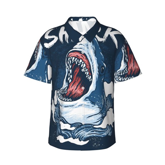 Kuqiui Shark Pattern Men's Casual Button-Down Shirts Hawaiian Shirt Short Sleeve-X-Large