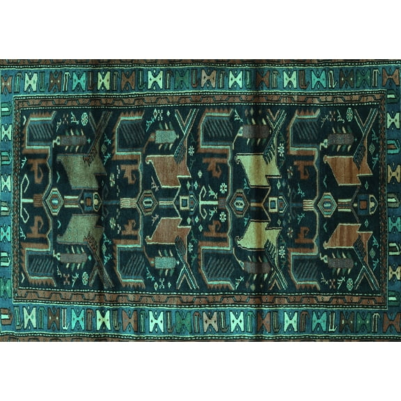 Ahgly Company Machine Washable Indoor Rectangle Persian Turquoise Blue Traditional Area Rugs, 5' x 7'