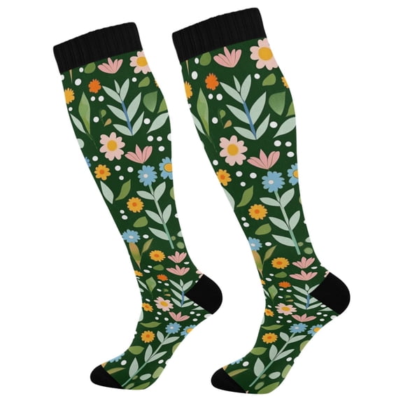 FORMRS Womens Knee High Socks Casual Long Thick Travel Daily Wear, 1 Pair, Flourish Flowers Pattern