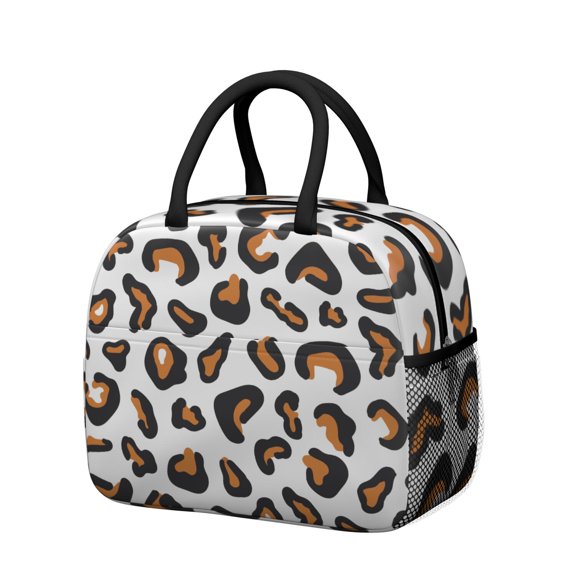 Womens Black and Orange Of Leopard Print Lunch Box for Work,Insulated Lunch Bag for Women,Loncheras Para Mujer,Leakproof Adult Lunch Bag for Work,Beach,Travel,Picnic,Camping