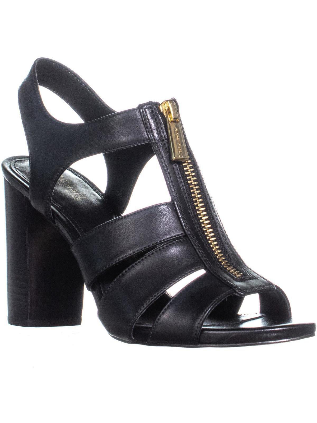 Womens Michael Kors Damita Sandal Block Heel Front Zip Sandals, Black