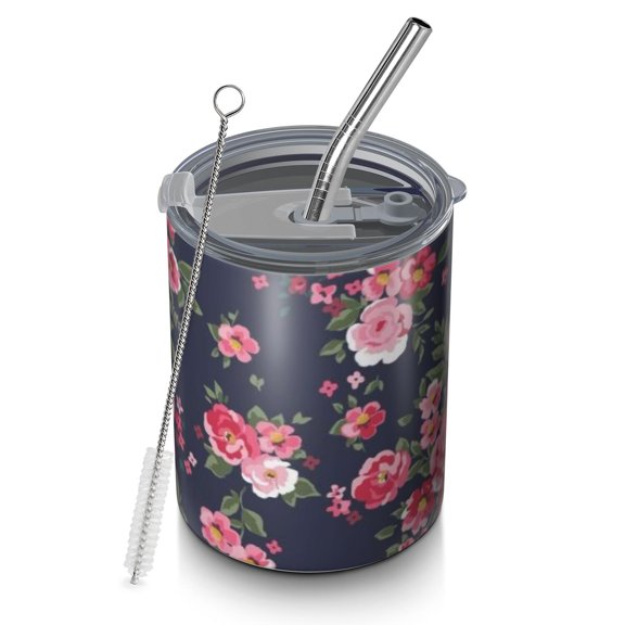 12oz Coffee Tumblers Pioneer Flower Stainless Steel Vacuum Insulated Travel Tumbler Coffee Cups Mug with Lid and Straw with Cleaning Brush for Cold & Hot Drinks