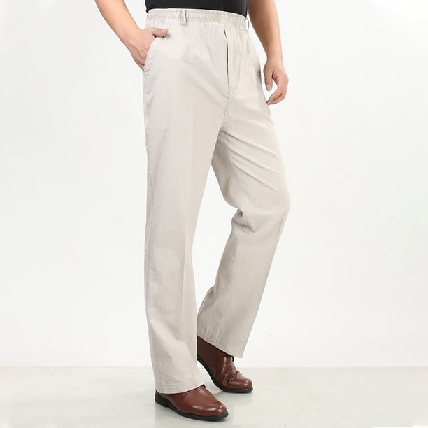 Pantalones largos de verano para hombre, informales, con bolsillos, de color liso, con cintura elástica y pierna recta.
