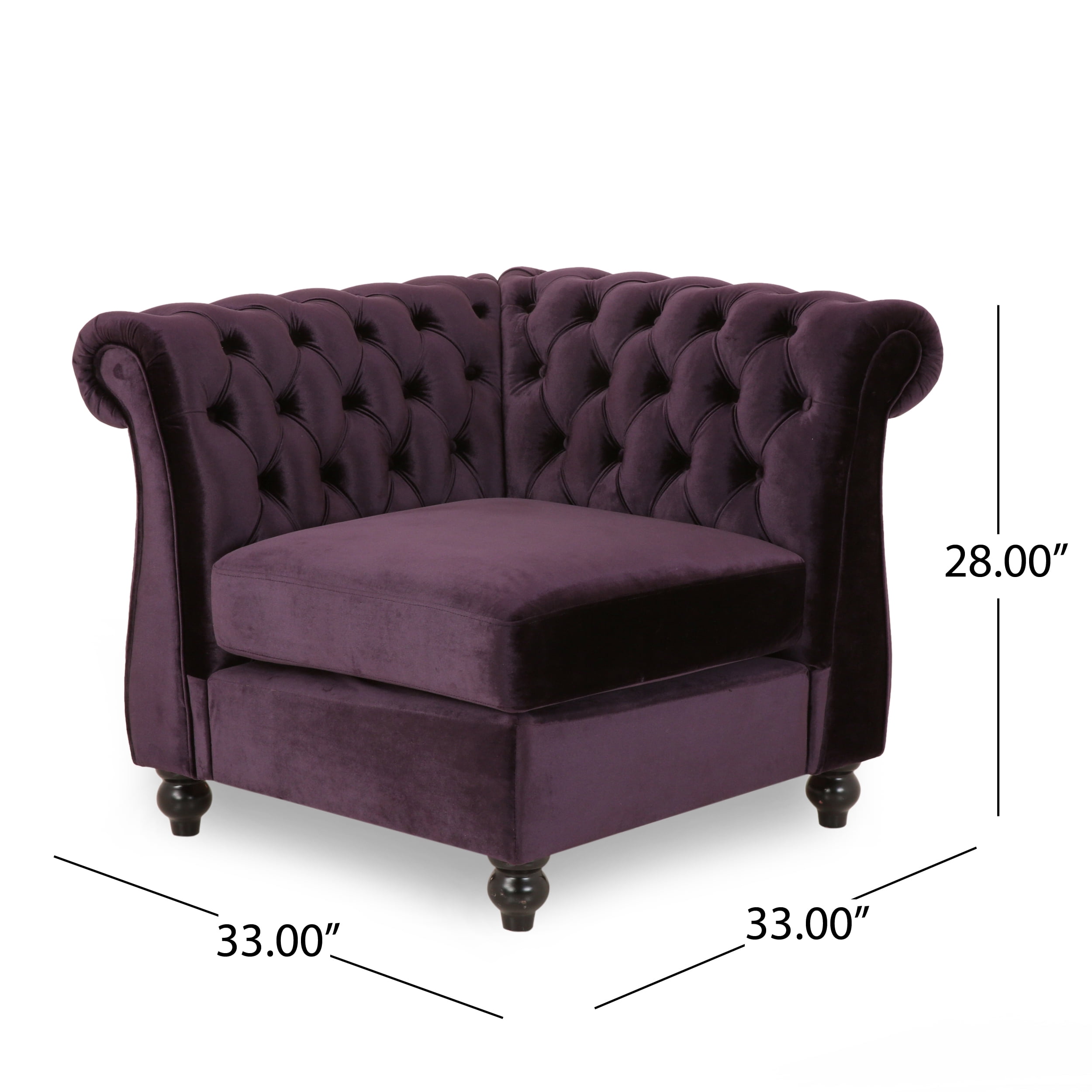 Noble House Jaymere 7 Seater Velvet Tufted Chesterfield Sectional, Blackberry