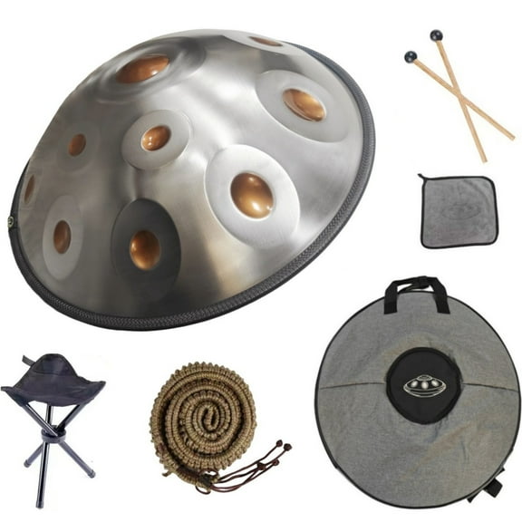 Latourreg 440HZ 22 Inch 12 Notes Ash-gold Handpan Drum D Minor Steel Tongue Drum with Soft Bag