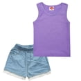 thumbnail image 3 of HAYIMI Child Girls Outfit Sets Summer Vest Tops And Denim Shorts Two Piece Outfit Casual Solid Color Fashionable Kids Round Neck Clothing Sets , Purple, 3 of 3