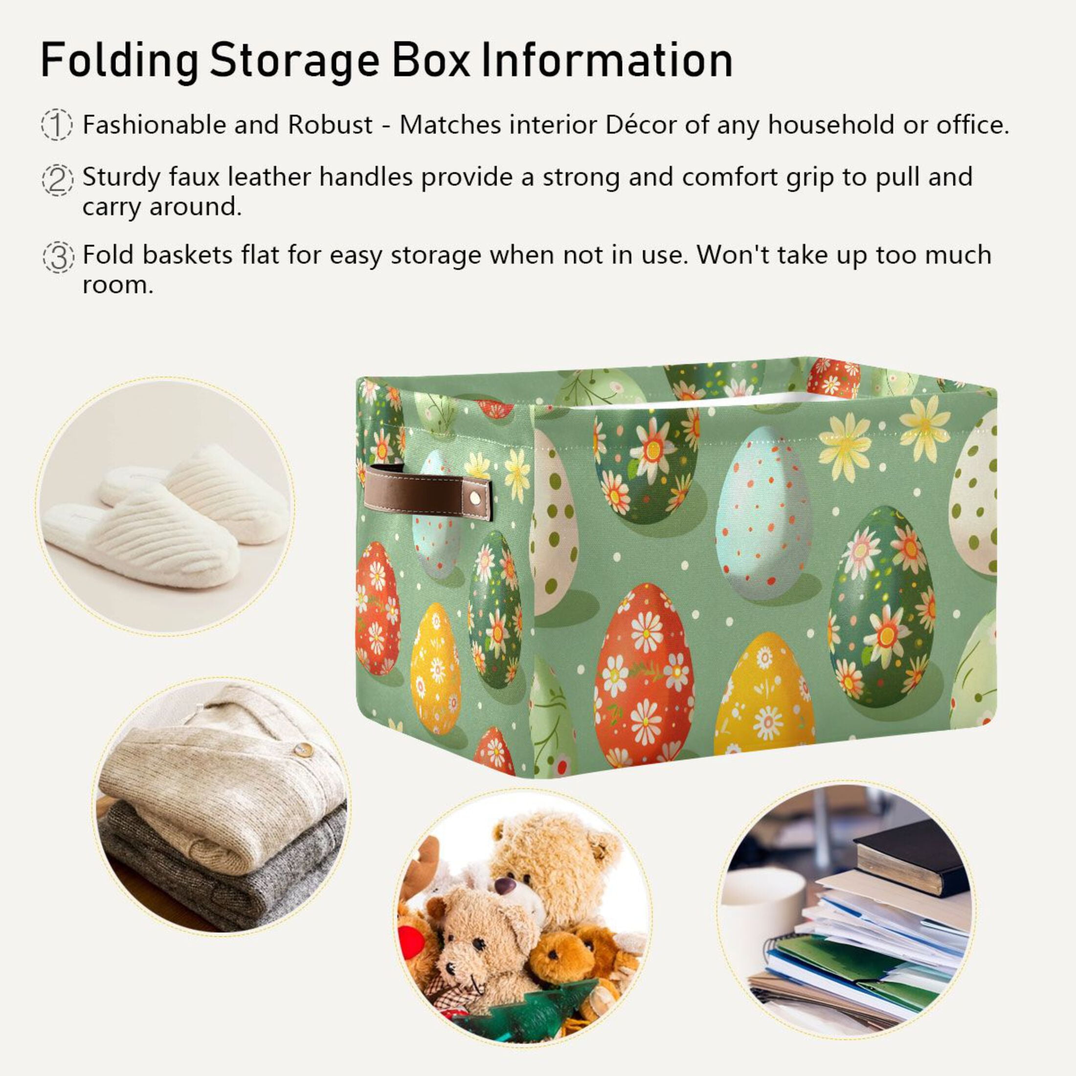 Ryvnso Easter Eggs Floral Storage Basket Large Bin Foldable Boxes Toys Organizer 14.2x10.2x8.3in 2 PCs