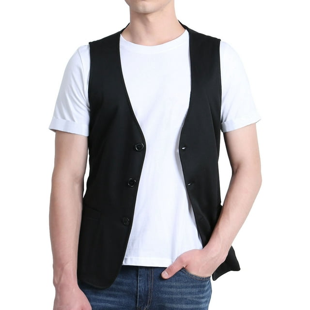 Chalecos Con Cuello En V Para Hombre, Bolsillos Sin Mangas, Chaleco Informal Negro S