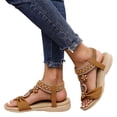 thumbnail image 6 of IWRICH Womens Low Wedge Sandals Arch Support Summer Beach Shoes Comfort Walking Bohemian Footwear Brown 8.5, 6 of 7